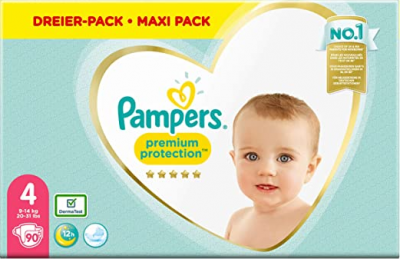 Pampers - Premium Protection - Dreierpack mit 90 Windeln - Größe 4